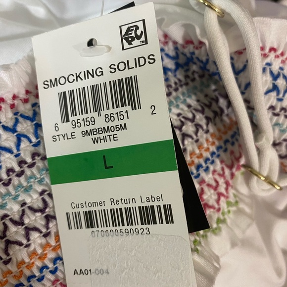 BAR III NWT White Smocked Plunging Swimsuit - Picture 6 of 12